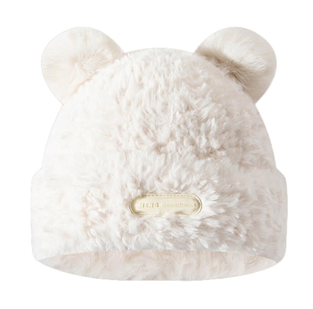 5545 Y2K Beanie Hat Cute Fuzzy Bear Ear Beanie Hat Furry Slouchy Faux Fur
